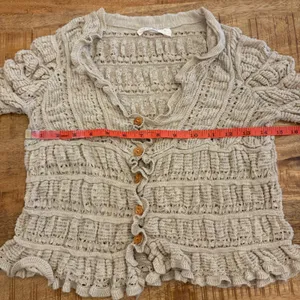 Natural Life Cardigan S Cottagecore Ruffle Pointelle Knit Cropped Peasant Hippie thumbnail 10