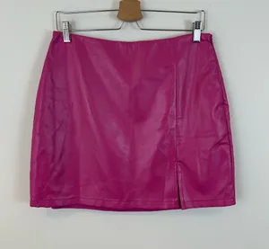 Le Lis Hot Pink Faux Leather Mini Skirt Size Large Women's NWT thumbnail 1