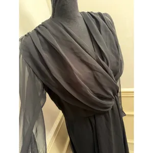 Vintage Ursula of Switzerland Black Georgette Crossover Evening Gown Midi Dress thumbnail 3