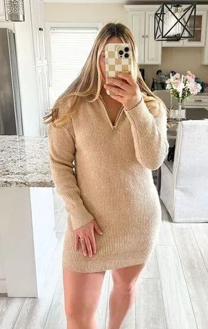 Old Navy Beige Quarter Zip Sweater Dress Long Sleeve Mini Women's S thumbnail 1