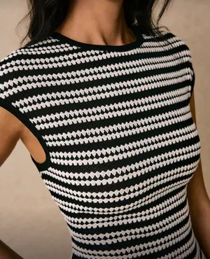 Poéselle Women's Casual Striped Round Neck Cap Sleeve Dress, Summer thumbnail 4
