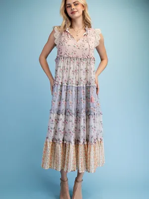Vintage Floral Ruffled Tiered Midi Dress thumbnail 3