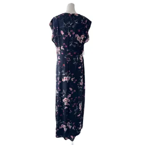 Eliza J Navy Blue Floral Print Cap Sleeve V-Neck High Low Maxi Dress thumbnail 7