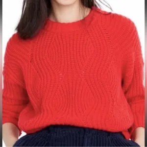 Madewell Women’s Heavy Weight Everett Cable Knit Pullover Red Sweater-Small thumbnail 14