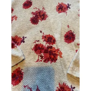 Lucky Brand Women's Floral Knit Sweater Chiffon Hem Beige Long Sleeve Size Small thumbnail 2