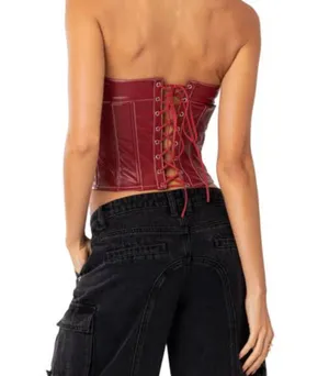 Edikted Top Corset Red Leather Faux thumbnail 2