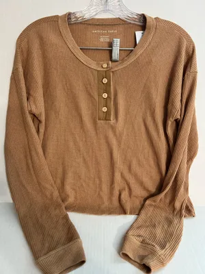 American Eagle Cropped Brown Long Sleeve Henley Top thumbnail 2
