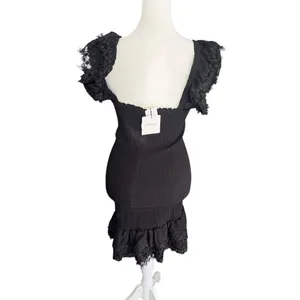 NWT Peixoto Belle Black Smocked Lace Mini Dress Anthropologie M thumbnail 6