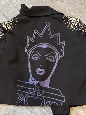 Disney Store Villains Evil Queen Snow White Black Motorcycle Women's Jacket Sz L thumbnail 2