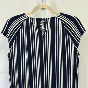 Adrianna Papell Navy White Striped Cap Sleeve Keyhole Back Blouse Size Medium thumbnail 4