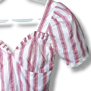 Tularosa Brinley Red White Stripe Eyelet Puff Sleeve Sweetheart Peplum Top XS thumbnail 3