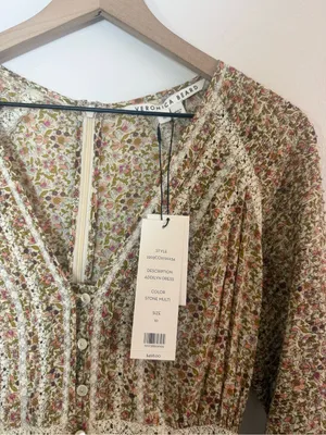 Veronica Beard‎ Addilyn Floral cotton peasant dress with lace trim thumbnail 5