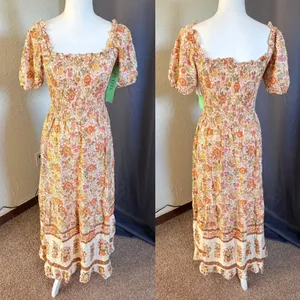 NWT Kindred Petite S Floral Smocked Maxi Dress Cottagecore Boho Prairie thumbnail 2