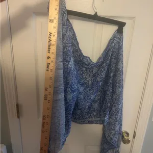 Blue Floral Scarf with Fringe thumbnail 3