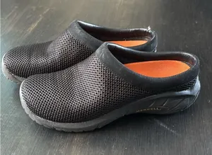 Merrell Women's Black Mesh Slip-On Clogs with Orange Insole Accents thumbnail 1