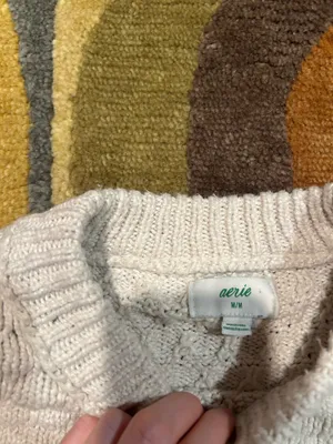 Aerie Cream Thick Material Crewneck Sweater Short Women’s Medium Runs Small thumbnail 2