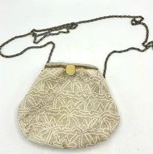 Carlo Fellini Clutch Purse Handbag White & Cream Beaded thumbnail 1