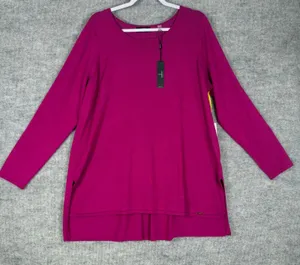 Tahari Size-1X Woman Tunic Top Magenta Purple High Low Knit thumbnail 1
