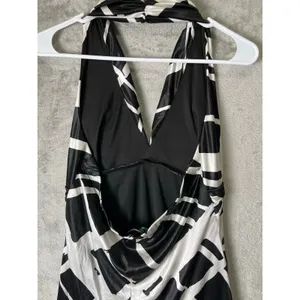 Vintage‎ Y2K Indie Sleaze Halter Midi Dress Black White Abstract Mesh Hem Medium thumbnail 4