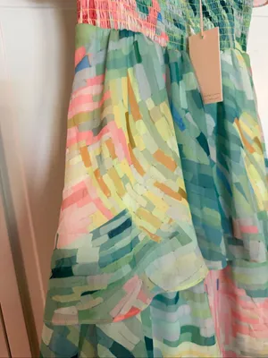 Anthropologie Hutch NWT pastel abstract print smocked tiered midi stress size sm thumbnail 9