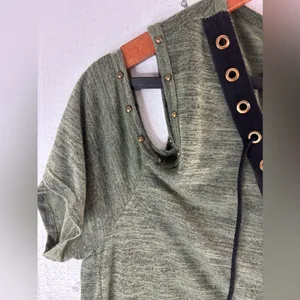 Vocal L Lace Up Studded Cold Shoulder Tunic Top thumbnail 3