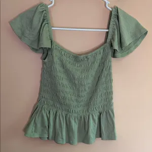 Rewind Olive Green Smocked Peplum Crop Top thumbnail 7