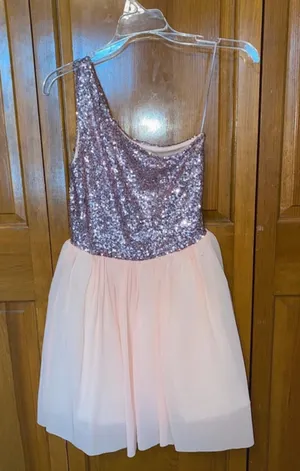 ASOS Dress Blush Pink Sequin Mini Formal Princess Dress US 4 thumbnail 1