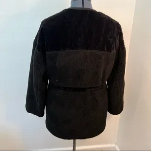 Milligram Womens Teddy Jacket Full Zip Black Zipper Pocket Faux Suede Drawstring thumbnail 6
