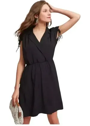 Anthropologie Maeve Carlotta Ruched Shirt Minimalist Dress Black SZ XS #2257 thumbnail 1