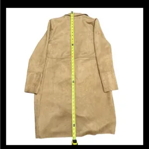 Premise Studio Faux Suede Leather Longline Jacket Trench Coat Camel Tan Size M ECU thumbnail 6