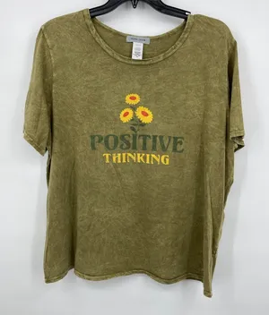 Isabel Jaxon Womens Positive Thinking Olive Round Neck T-Shirt Tee NEW 2X thumbnail 1