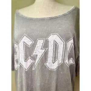 AC/DC Women's Short Sleeve Cropped T-shirt Grey Band Tee Fringe Size XL thumbnail 10