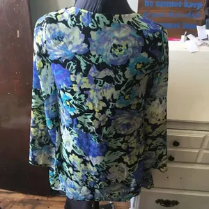 Everly M floral semi sheer v-neck 70’s colorful minidress thumbnail 2