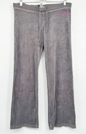 Juicy Couture Womens Grey Velour Y2K McBling‎ Juicy Royal Low Rise Track Pants M thumbnail 1