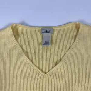 LL‎ Bean Sweater Womens XL Yellow Ribbed Knit V Neck Long Sleeve Cotton Pullover thumbnail 2