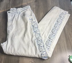 Vintage Bareback White Wash Straight-Leg Jeans with Lace-Up Side Detail thumbnail 1