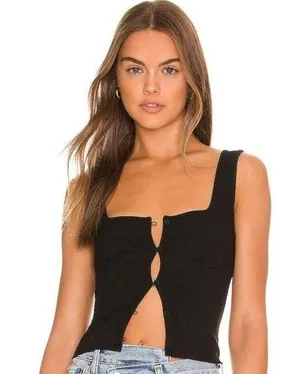 superdown Button Front Crop Squareneck Ribbed Tank Top thumbnail 1