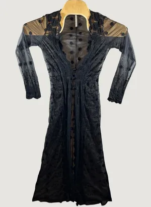 1322 |‎ Goth Whimsigoth Sheer Mesh Lace Duster Floral Embroidered Black S thumbnail 1