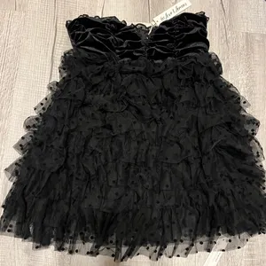 For Love & Lemons $259 Jourdan Black Mini Strapless Dress Gloves Goth Punk Sheer thumbnail 5