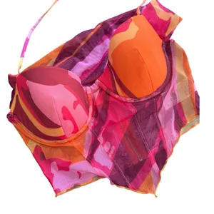 NWT Oh Polly Heatin Up Orange Pink Padded Corset Halter Top Size 2 thumbnail 5