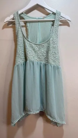 Sheer Crochet Lacey Asymmetrical Delicate Fairy Romantic Airy Tank Top Medium thumbnail 1