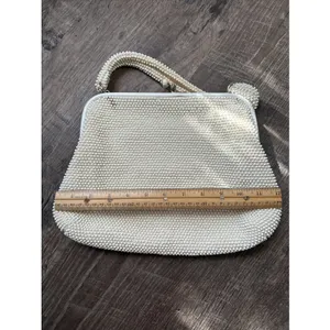 60s Beaded White Handbag Handle Evening Bag Purse USA Two Sided thumbnail 6