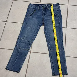 American Eagle Women Denim‎ Jegging Ankle Super Stretch Stacked Moto size 4 thumbnail 6