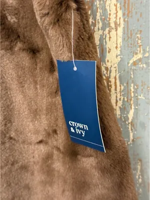 NWT Crown & Ivy Zip-Up Fur Vest Winter Women's Size Large thumbnail 5