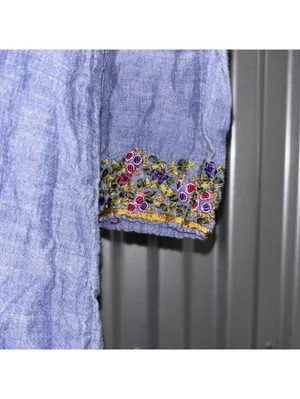 Ritu Agnihotri Indian 100% Cotton Lightweight Chambray Embroidered Blouse Top thumbnail 3