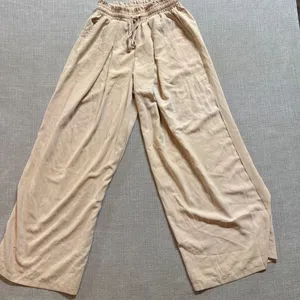 Wide Leg Paperbag Waist Pants Size Medium‎ Tan Beige Flowy Drawstring Trousers thumbnail 1