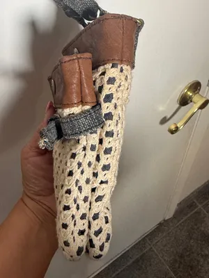 Roxy Y2K Brown Leather & Cream Crochet Crossbody Pouch Purse Vintage 90s thumbnail 10