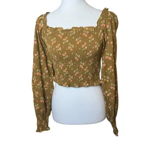 Aerie Smocked Bodice‎ Floral Crop Top Blouse Small Cottagecore Boho Chic Forest thumbnail 5