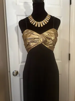Vintage fancy black and gold bridesmaid wedding guest dress thumbnail 2