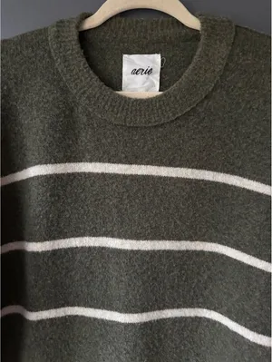 Aerie Olive Green and White Striped Sweater XS thumbnail 3